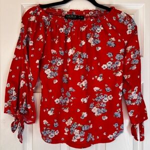 Ralph Lauren Red and Blue Floral Blouse